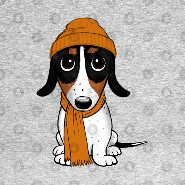 Piebald Dachshund - Cute Dog Wearing Beanie Cap by Coffee Squirrel